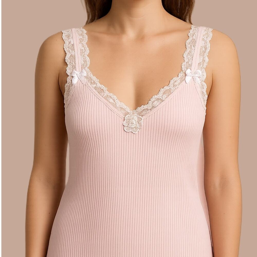 Y2K Coquette Lace Cami Size Large Y2K Vintage Light Pink Bows 90s Soft Girl NWT